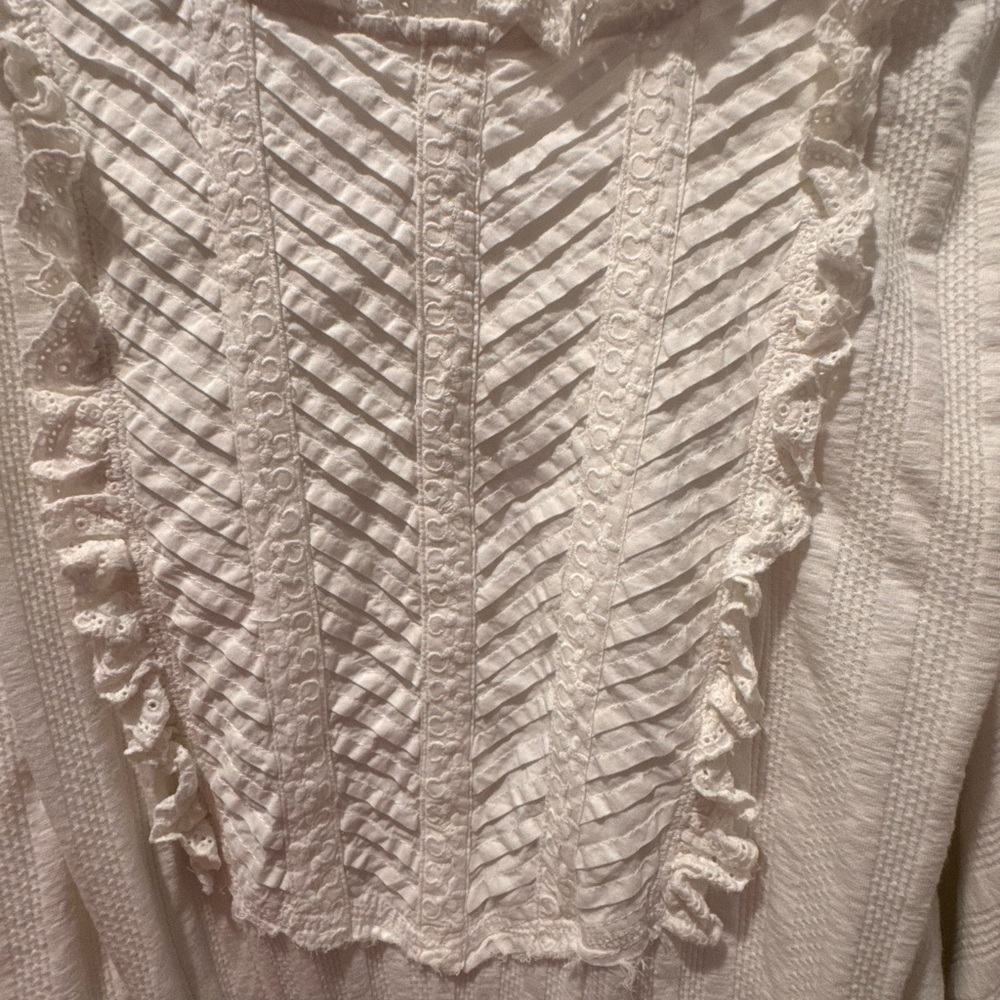 Free People Women’s White Lace L/S Flowy Top Size XL Boho - Picture 2 of 12